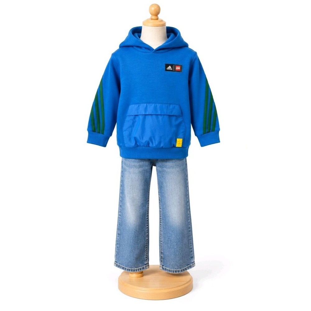 Adidas x LEGO Kids Blue Hoodie 4T Green 3 Stripes Pullover Sweatshirt
